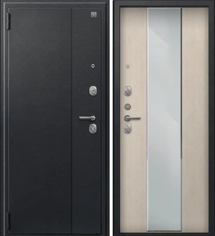 Дверь A-04 черный сатин - седой дуб зеркало DIS007332